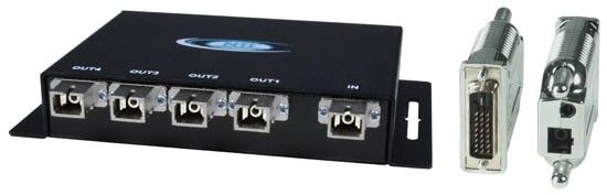 FIBER-1X4-SMSC Optical Splitter and ST-1FODVI-R-SC Remote Unit (Front & Back)